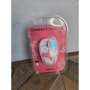 Logitech Compact Wireless Mouse Unused Open box, All Components Pink Swirl